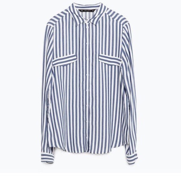 Zara Woman Seersucker Striped Button Front Shirt - Picture 2 of 4